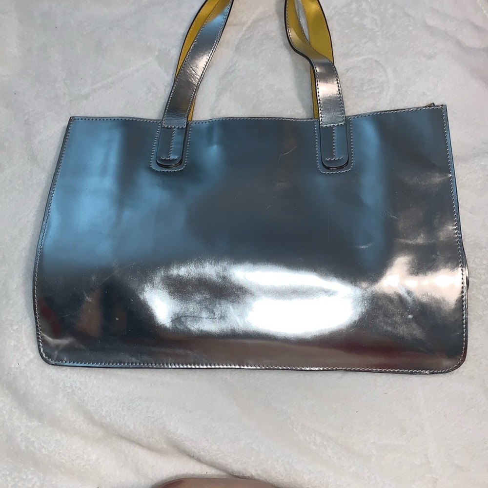 Boden Silver Tote Bag with Yellow Accents